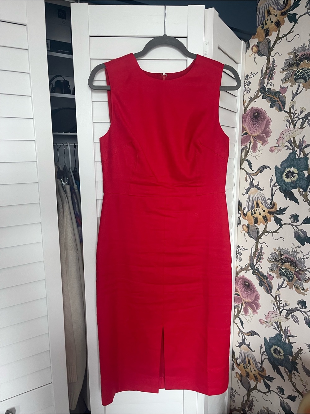 J. Crew Red Sleeveless Sheath Dress with Front Slit